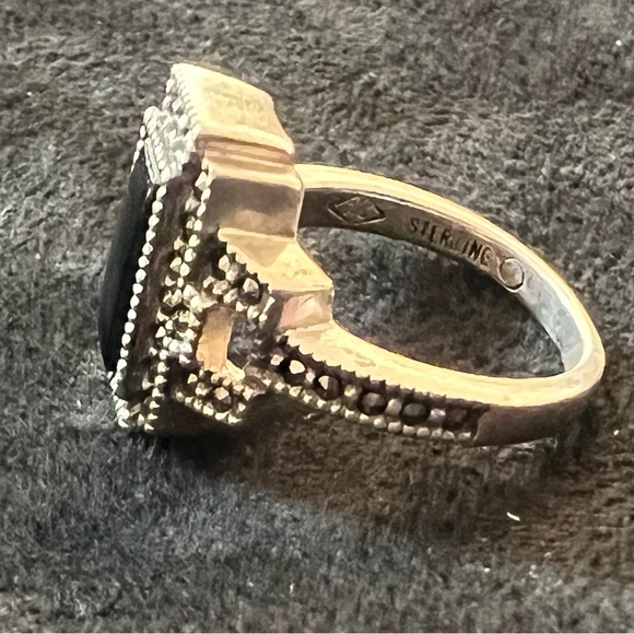 JUDITH JACK MARQUISATE AND BLACK ONYX COCKTAIL RING - Picture 2 of 4
